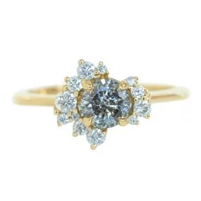 0.65ct Round Salt And Pepper Diamond Asymmetrical Cluster Ring In 14k Yellow Gold