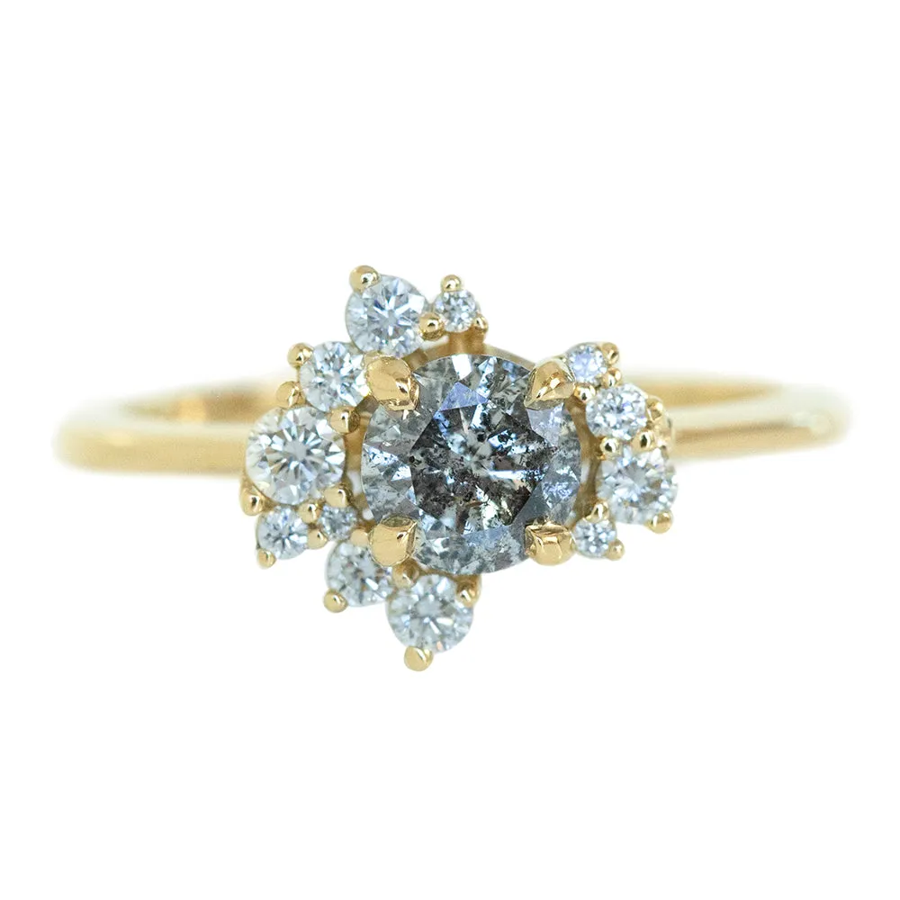 0.65ct Round Salt And Pepper Diamond Asymmetrical Cluster Ring In 14k Yellow Gold