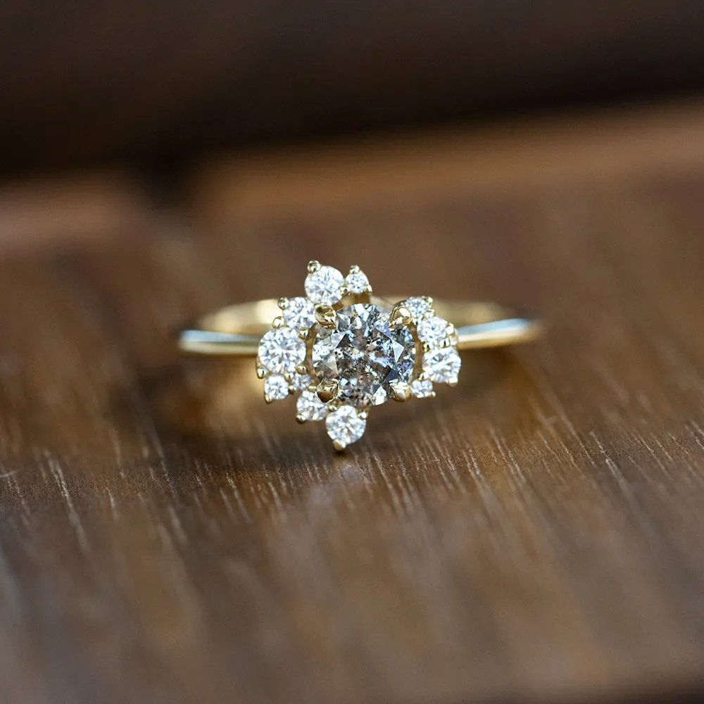 0.65ct Round Salt And Pepper Diamond Asymmetrical Cluster Ring In 14k Yellow Gold