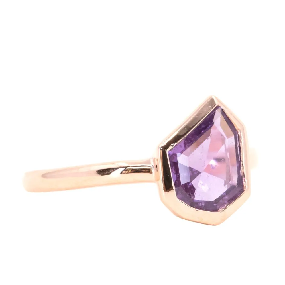 0.86ct Geo Slice Purple Sapphire Low Profile Bezel Solitaire Ring in 14k Rose Gold