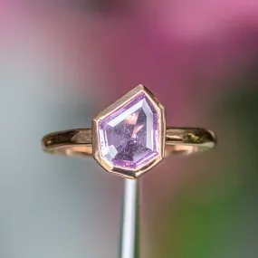 0.86ct Geo Slice Purple Sapphire Low Profile Bezel Solitaire Ring in 14k Rose Gold