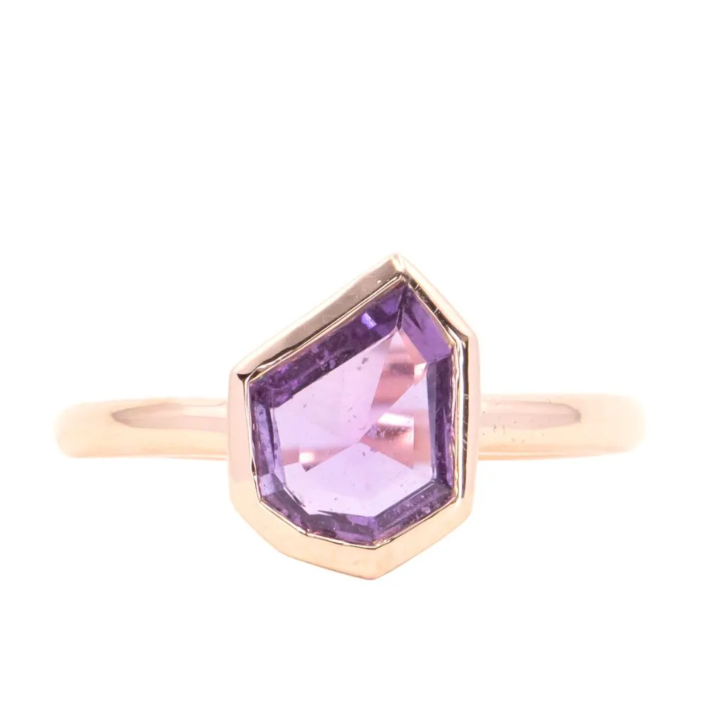 0.86ct Geo Slice Purple Sapphire Low Profile Bezel Solitaire Ring in 14k Rose Gold