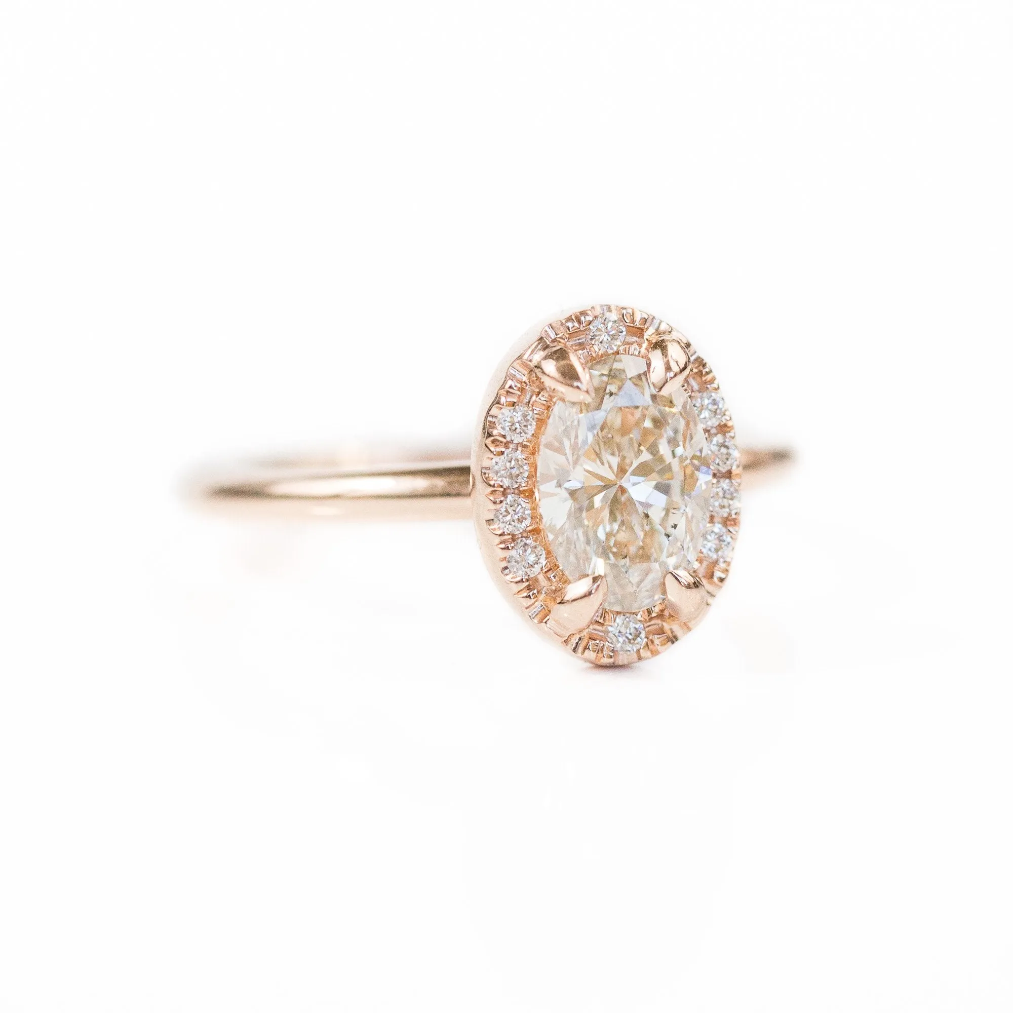 1.01ct Oval Champagne Diamond in Halo 18k Rose Gold Setting