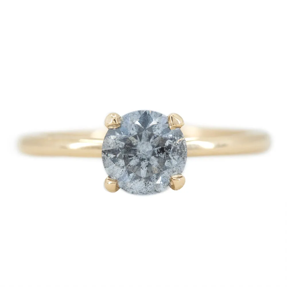 1.09ct Round Salt and Pepper Diamond Solitaire in 14k Yellow Gold