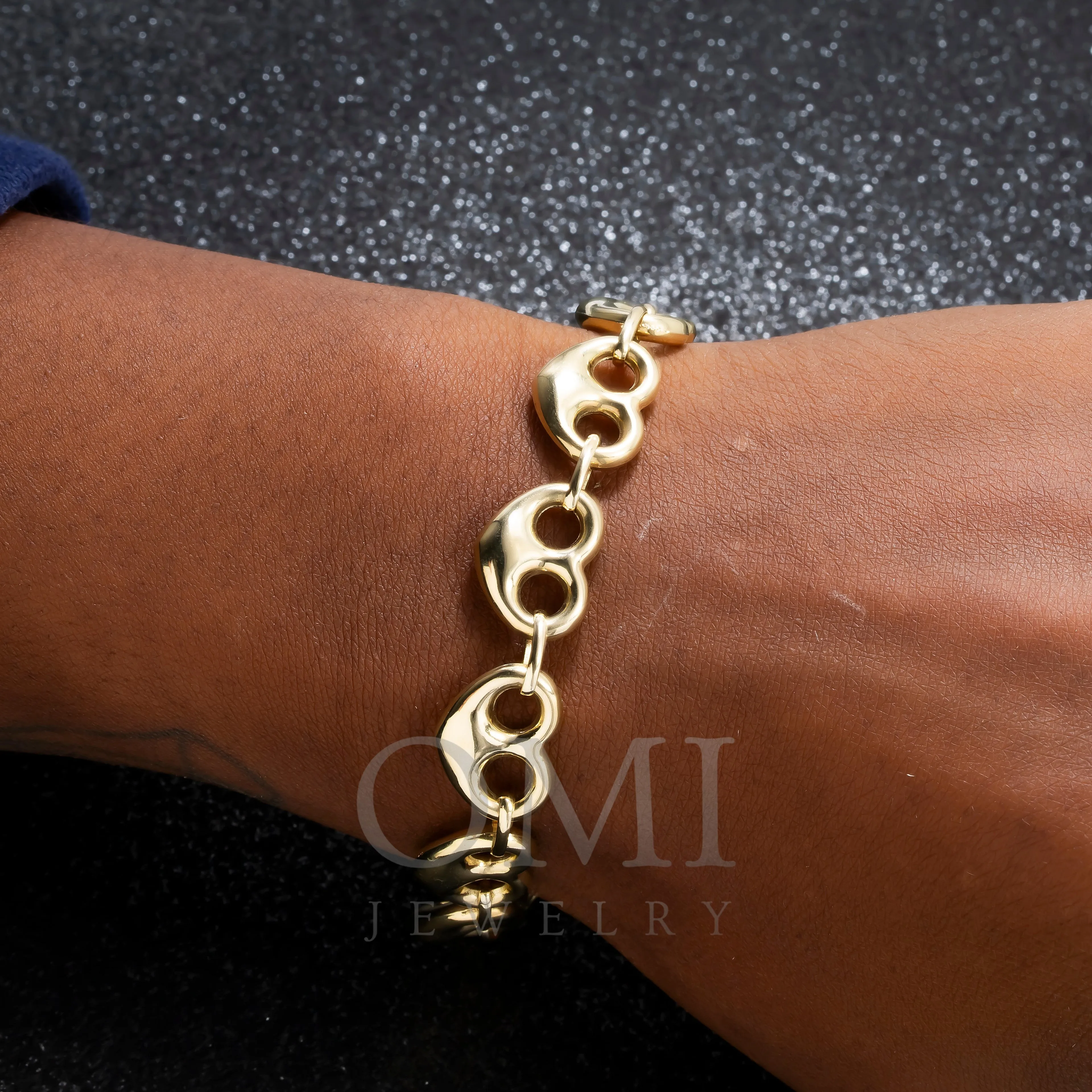 10K GOLD HOLLOW PUFFED HEART SHAPE LINK BRACELET