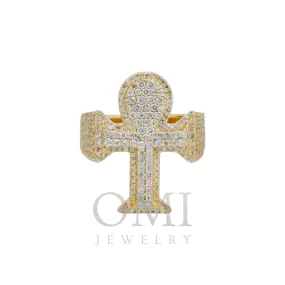 10K GOLD ROUND DIAMOND ROUNDED CROSS STATEMENT RING 2.50 CT