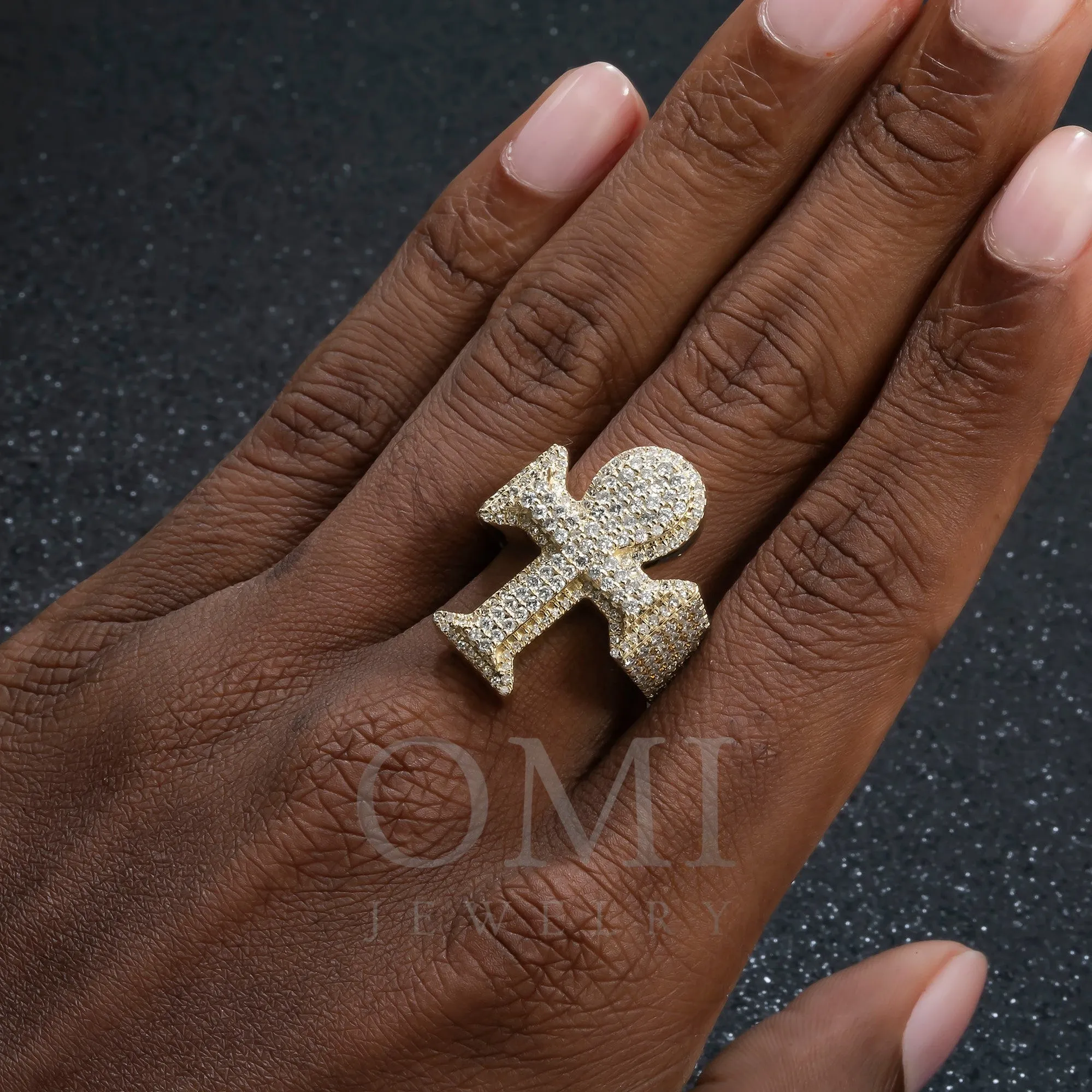 10K GOLD ROUND DIAMOND ROUNDED CROSS STATEMENT RING 2.50 CT