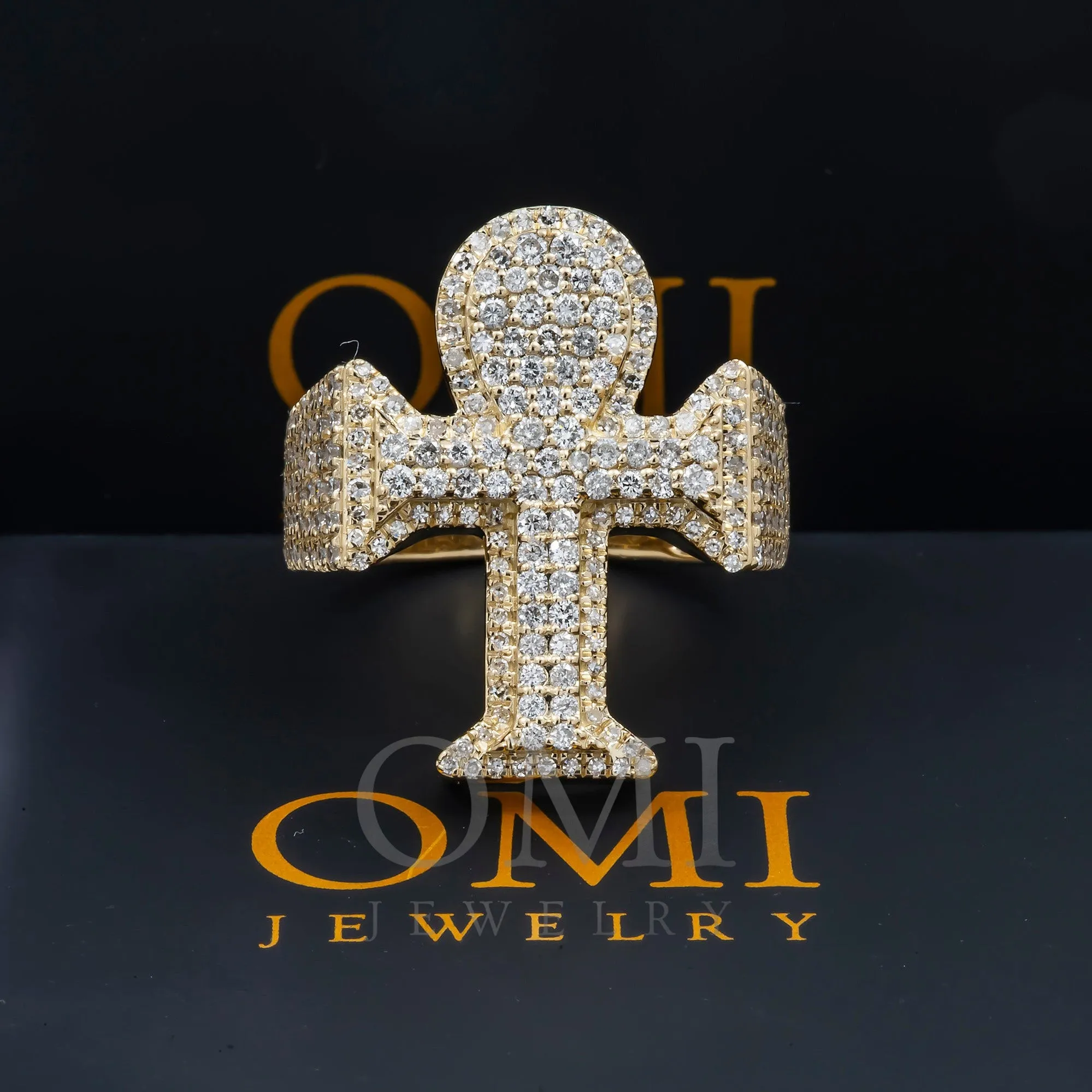 10K GOLD ROUND DIAMOND ROUNDED CROSS STATEMENT RING 2.50 CT