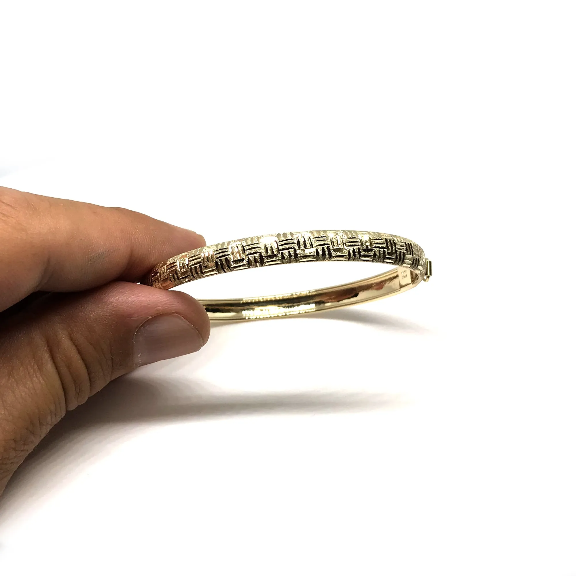 10k Yellow Gold High Polished  Greek Key Flex Bangle Bracelet, 7