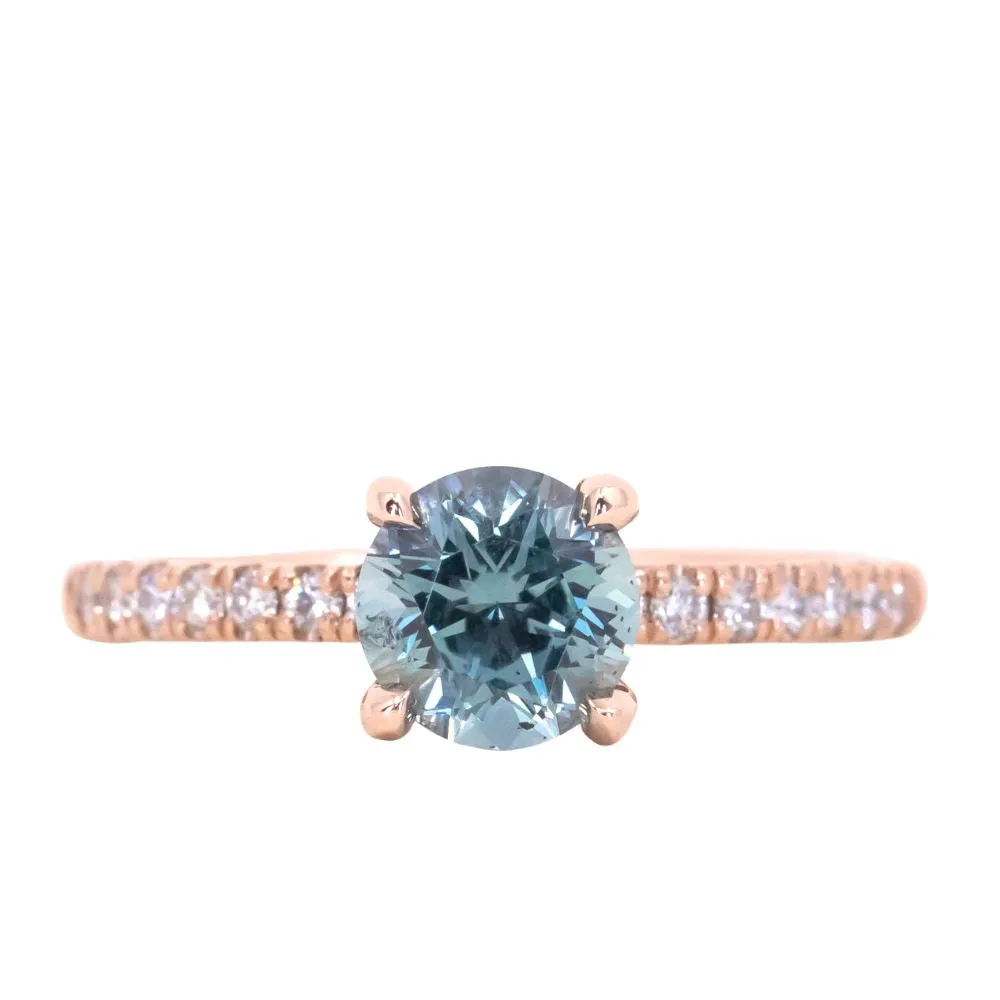 1.28ct Round Montana Sapphire Solitaire with French Set Diamonds In 14K Rose Gold