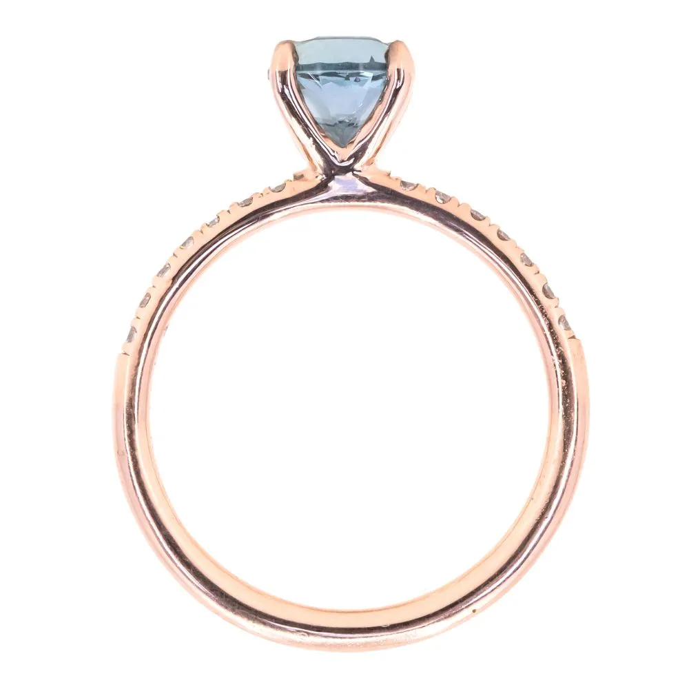 1.28ct Round Montana Sapphire Solitaire with French Set Diamonds In 14K Rose Gold