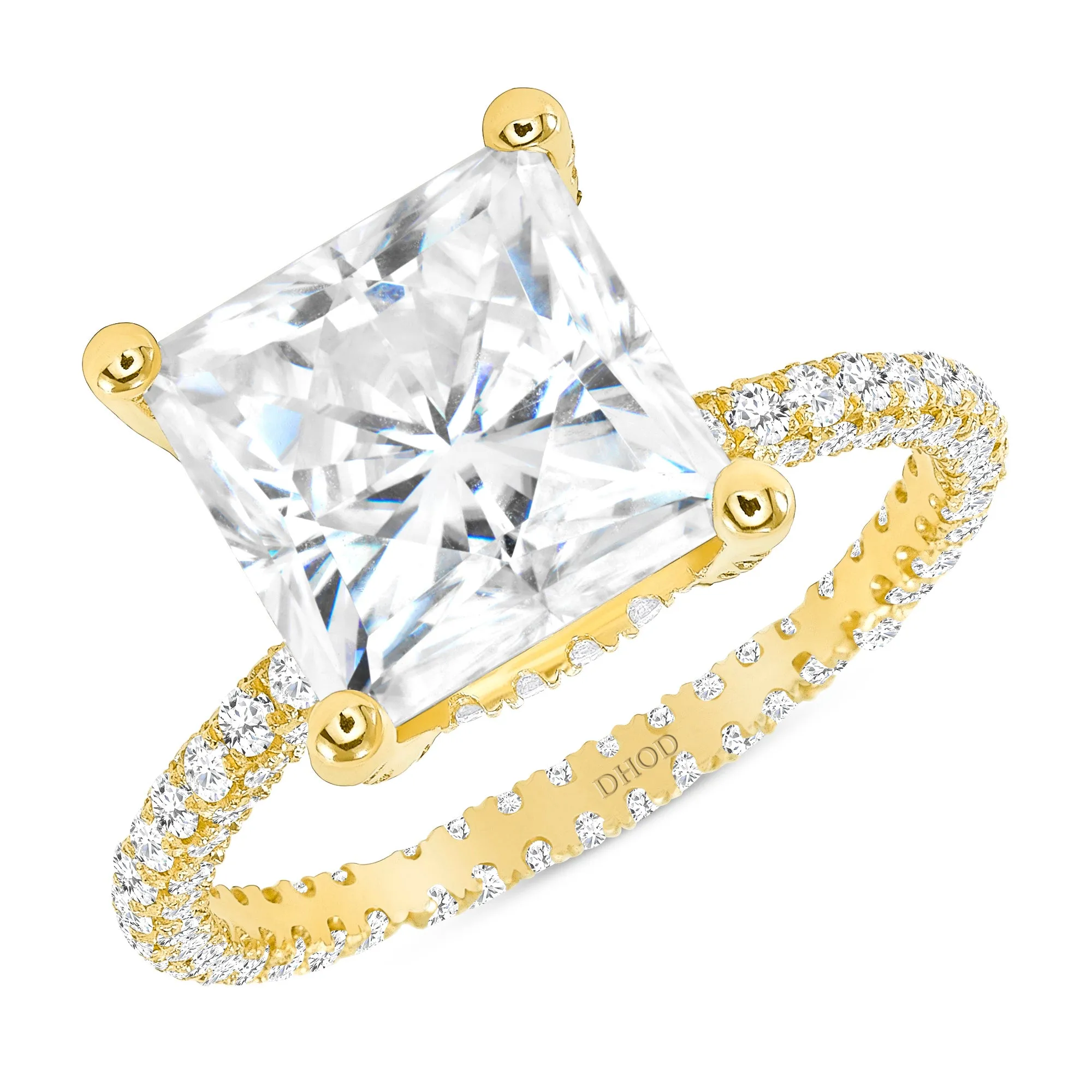 14K Gold Diamond Double Under Halo Ring w/ 4 Carat Princess Cut Forever Brilliant Moissanite Engagement Ring