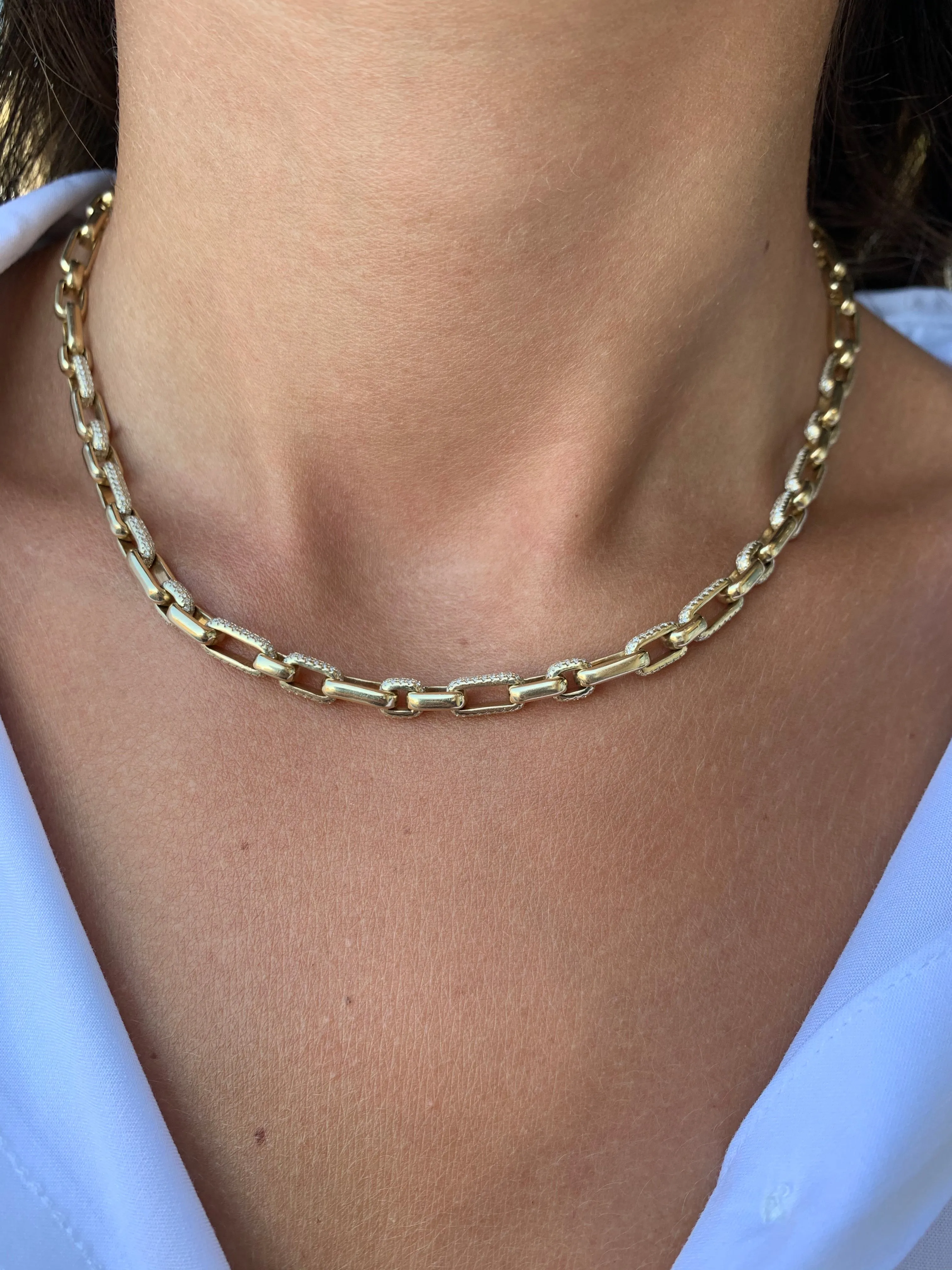 14K Gold Link Diamond Necklace