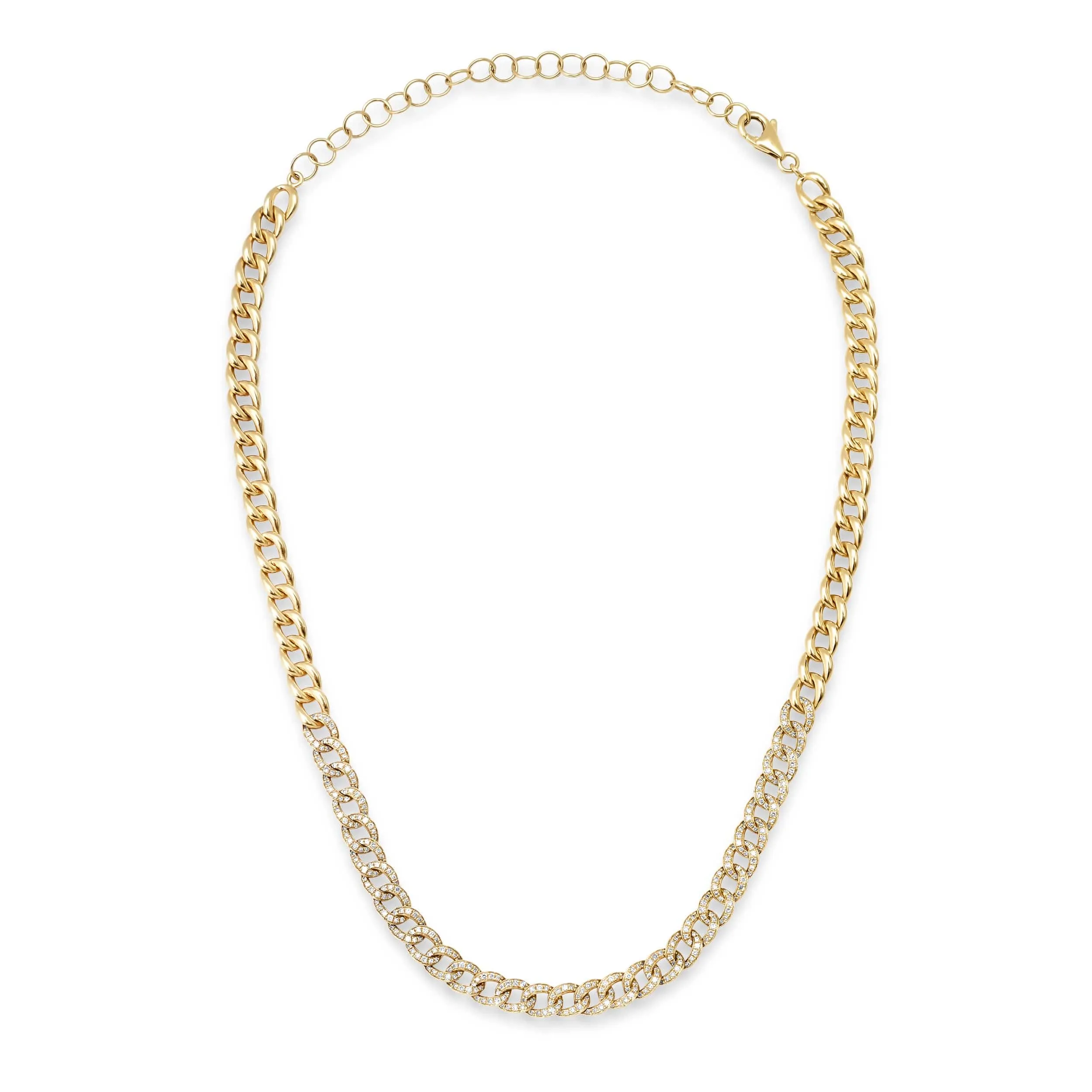 14K Gold Micro-Pave Diamond Cuban Link Chain Necklace Adjustable Length