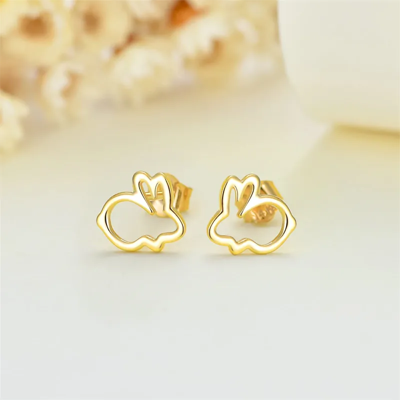 14K Gold Rabbit Stud Earrings for Women, Real Yellow Gold Tiny Small Rabbit Earring Stud, Easter Stud Earrings for Girls Ladies Mom Sisters