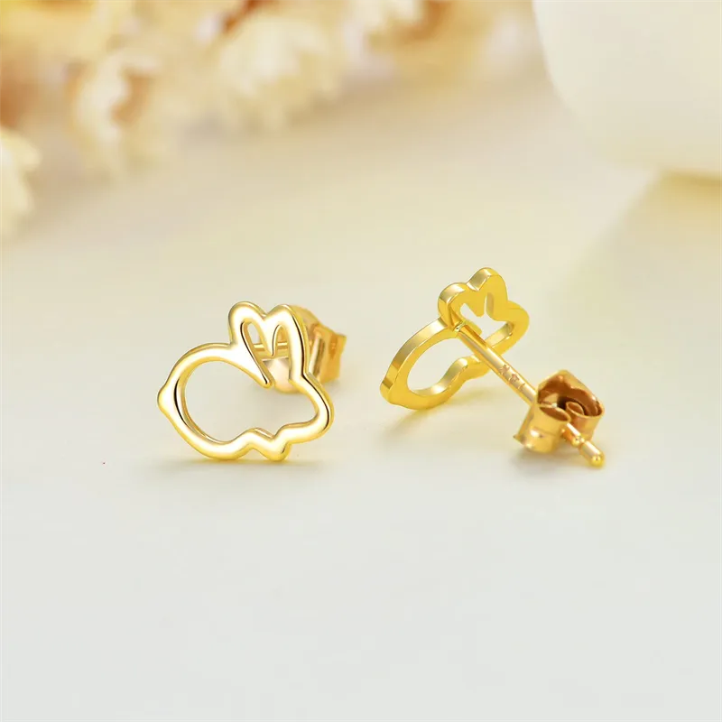 14K Gold Rabbit Stud Earrings for Women, Real Yellow Gold Tiny Small Rabbit Earring Stud, Easter Stud Earrings for Girls Ladies Mom Sisters