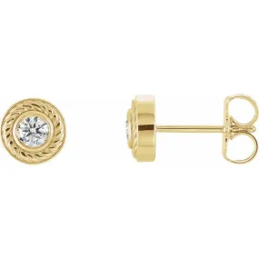 14K Gold Rope Accent Diamond Post Earrings