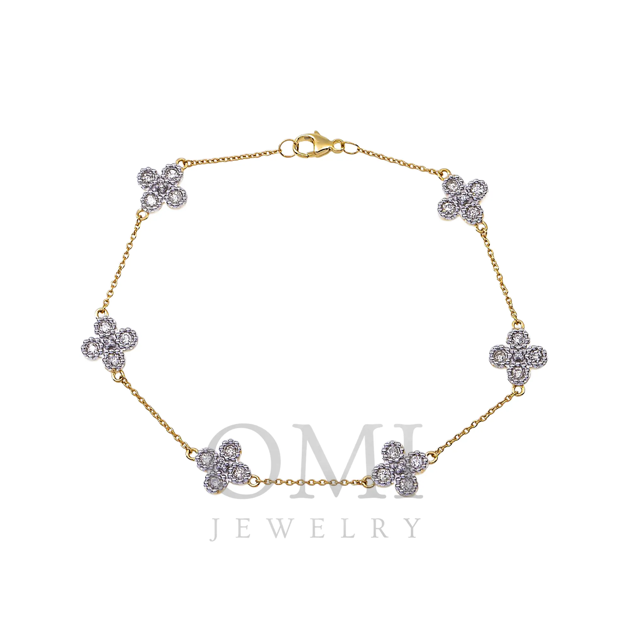 14K GOLD ROUND DIAMOND CLOVER CHAIN BRACELET 0.57 CT