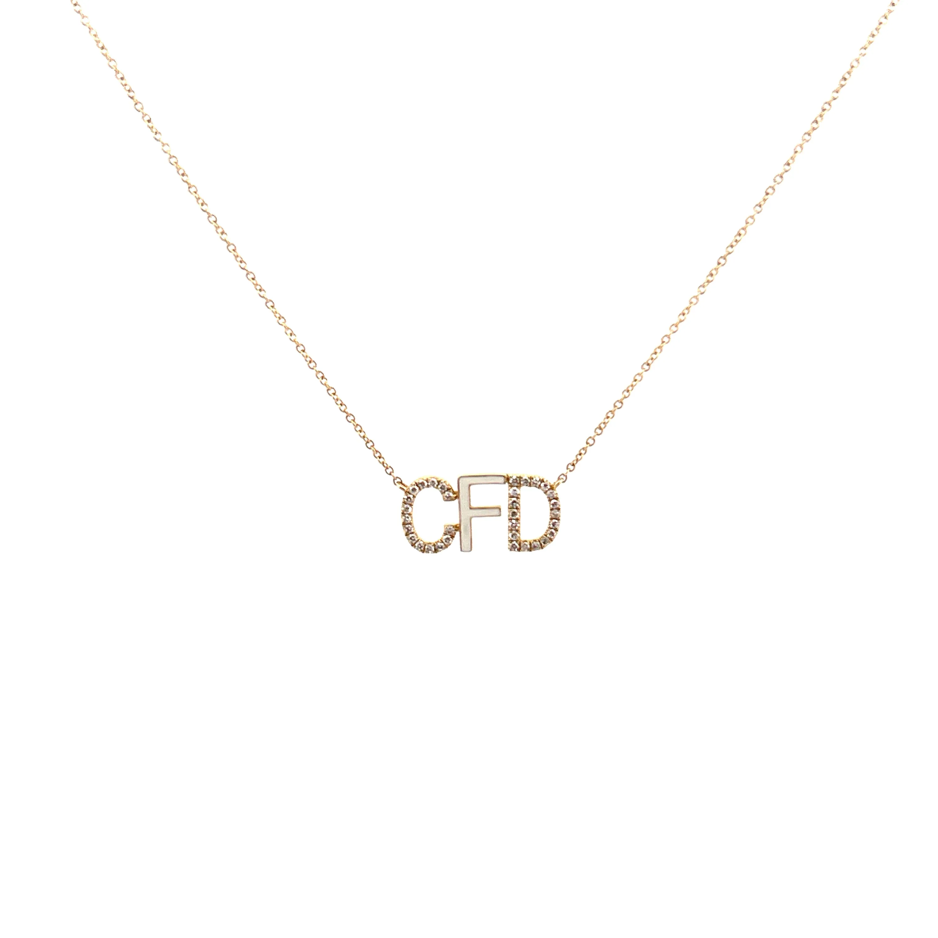 14K Gold Three-Initial Enamel and Diamond Necklace