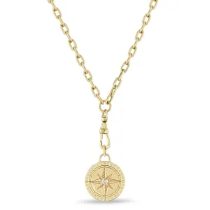 14k Medium Compass Medallion Square Oval Chain with Fob Clasp Necklace