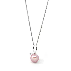 14k White Gold Culture Pink Pearl & Diamond Pendant Necklace