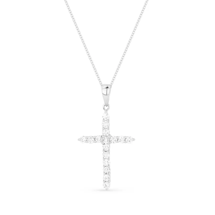 14K White Gold Diamond Cross Pendant