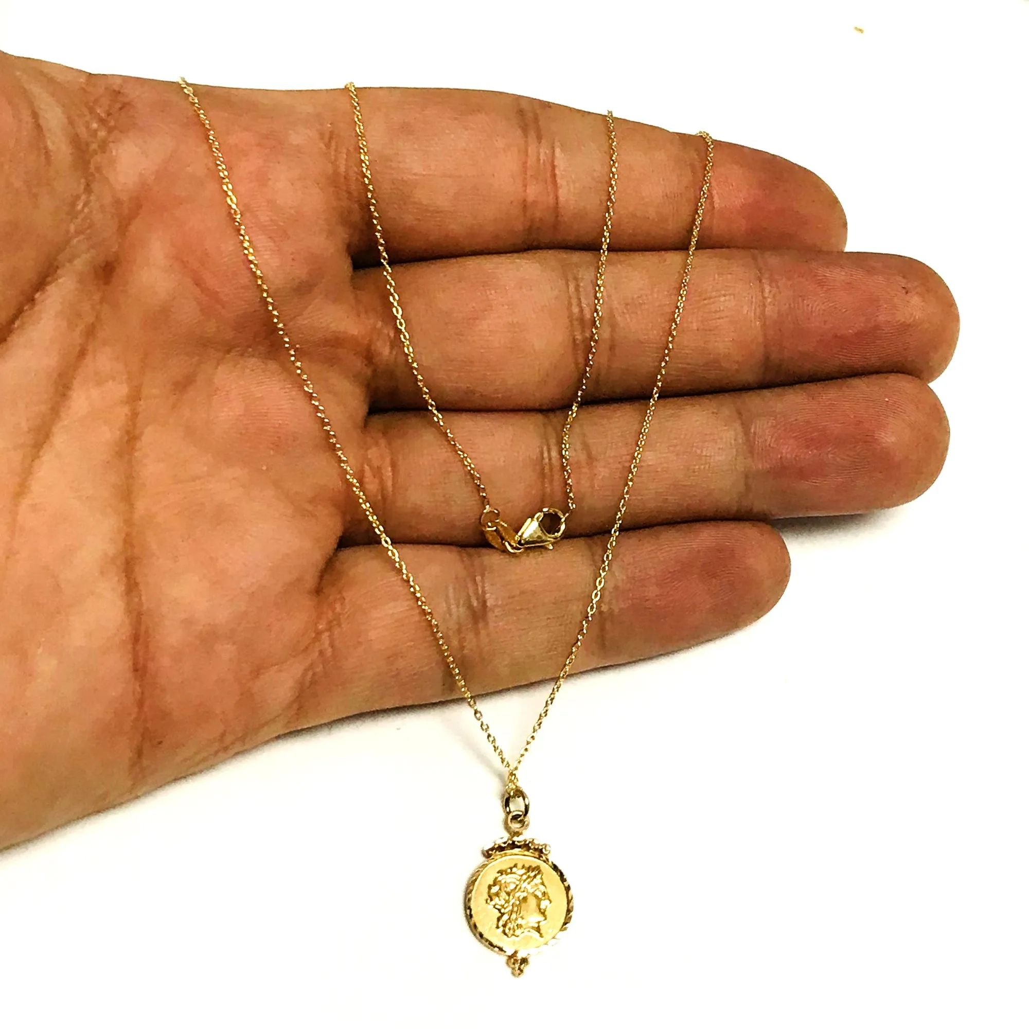 14k Yellow Gold Roman Coin Pendant Necklace, 18