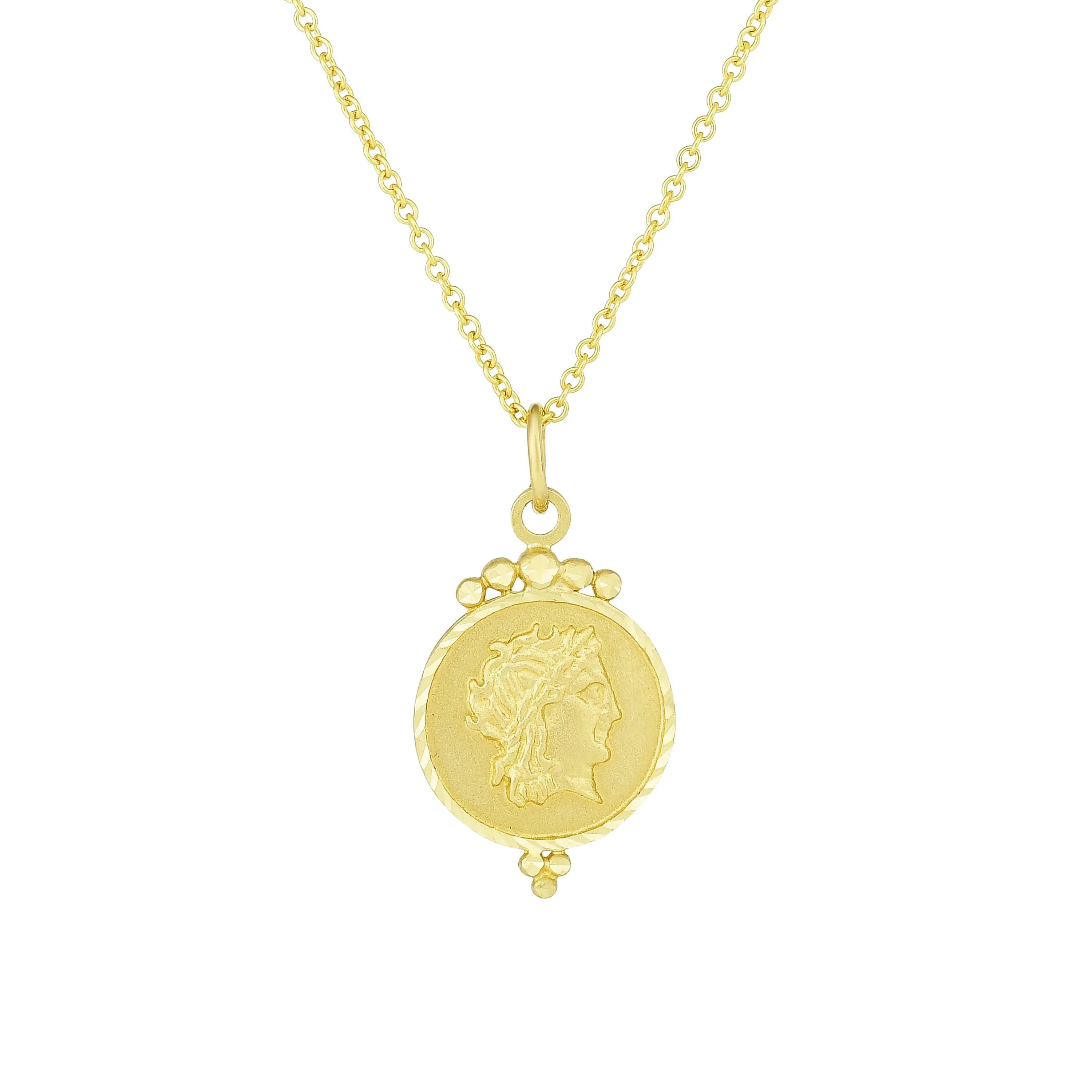 14k Yellow Gold Roman Coin Pendant Necklace, 18