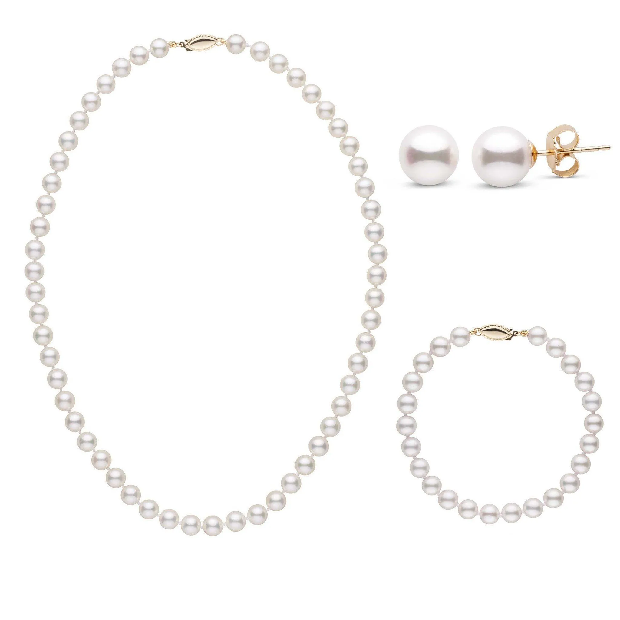 16 Inch 3 Piece Set of 6.5-7.0 mm AA  White Akoya Pearls