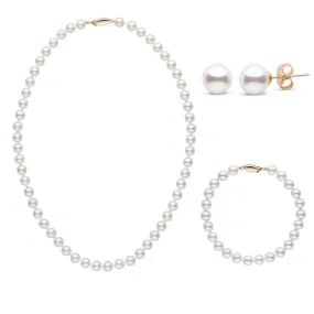 16 Inch 3 Piece Set of 6.5-7.0 mm AA  White Akoya Pearls