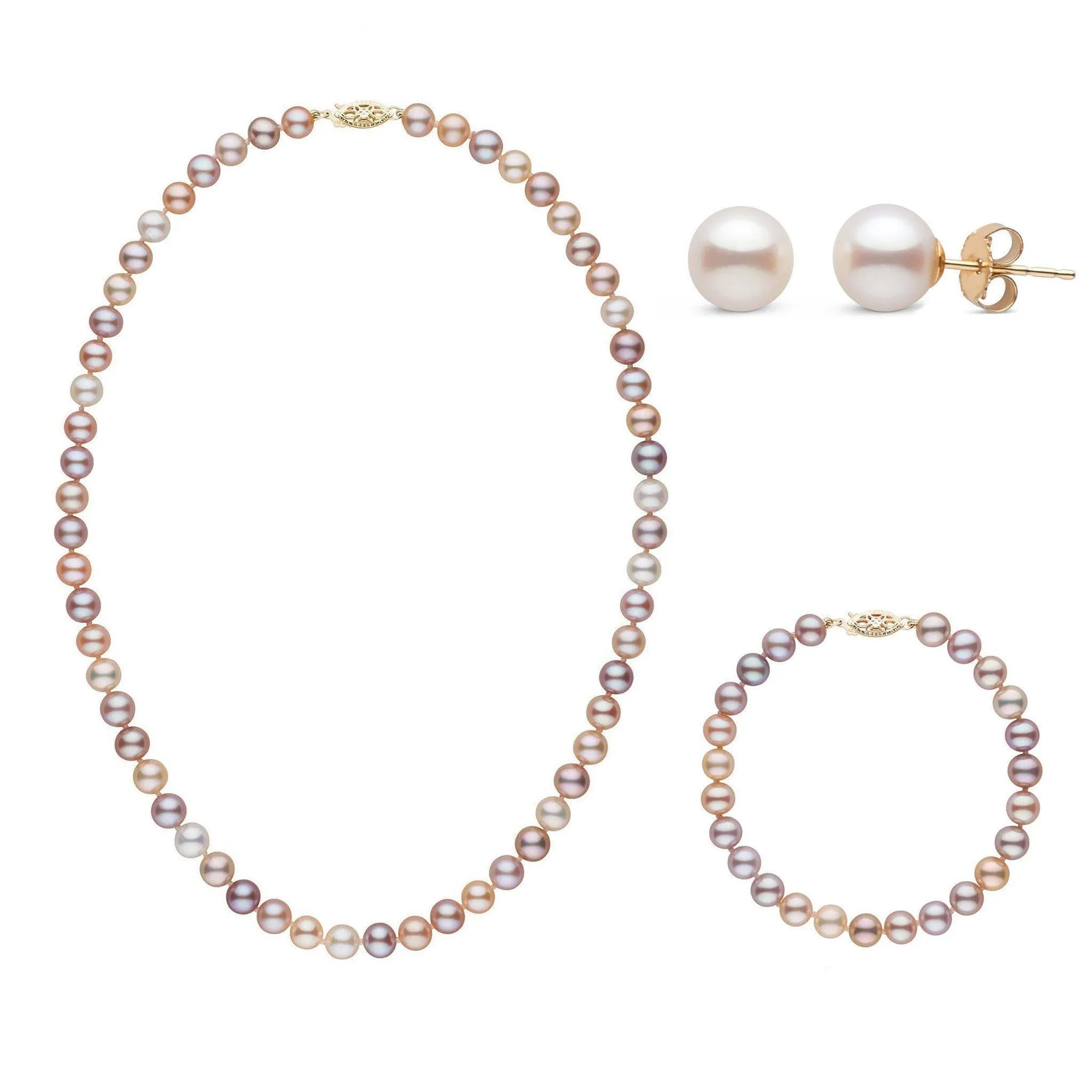 16 Inch 3 Piece Set of 6.5-7.0 mm AAA Multicolor Freshwater Pearls