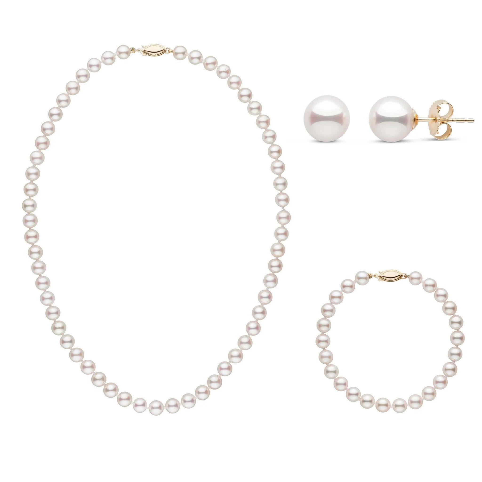 16 Inch 3 Piece Set of 6.5-7.0 mm AAA White Akoya Pearls