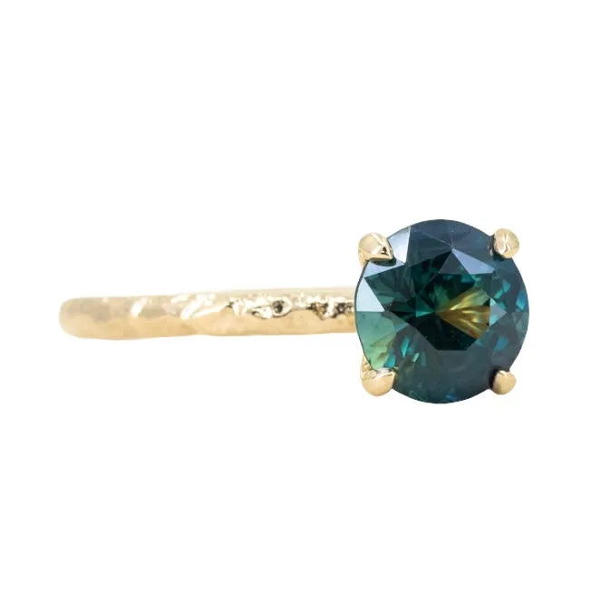 1.69ct Round Deep Blue-Green Sapphire Evergreen Solitaire in 14k Yellow Gold