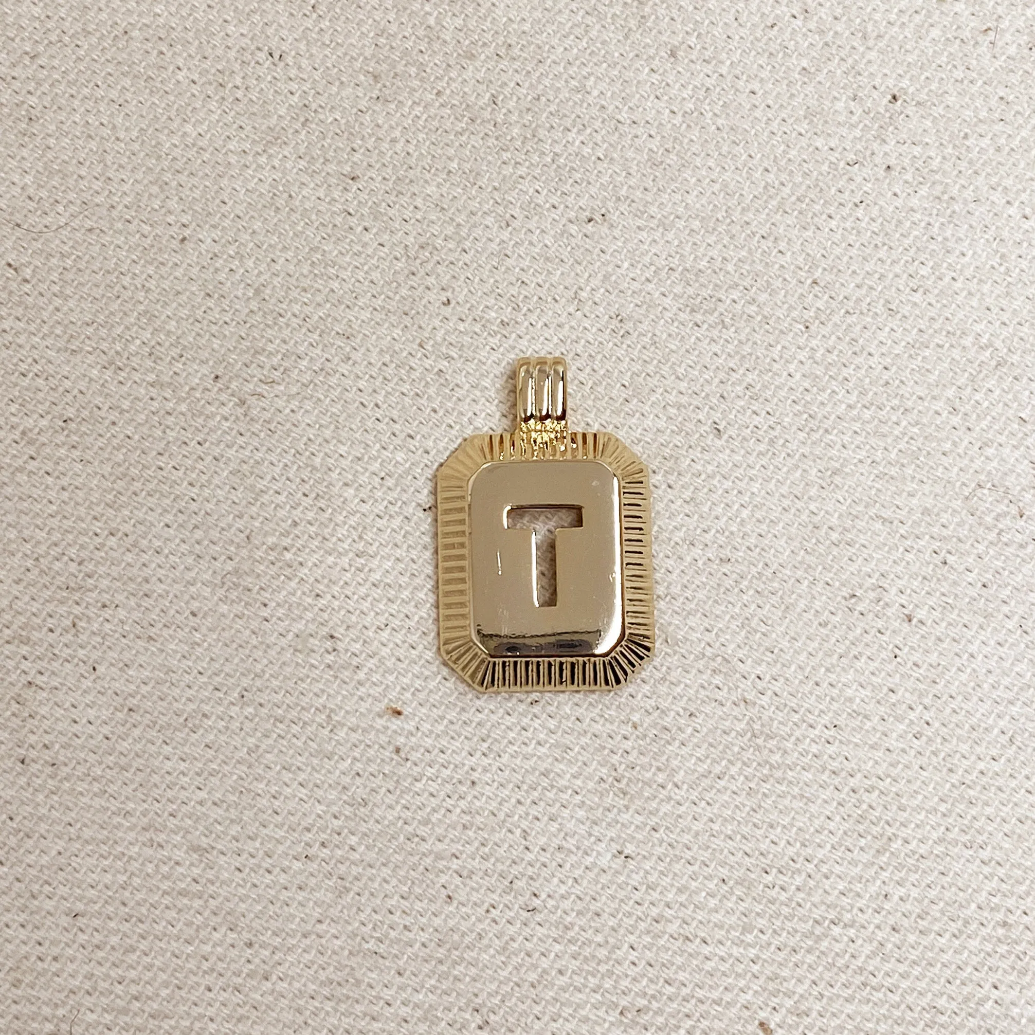 18k Gold Filled Initial Plate Pendant Letter T