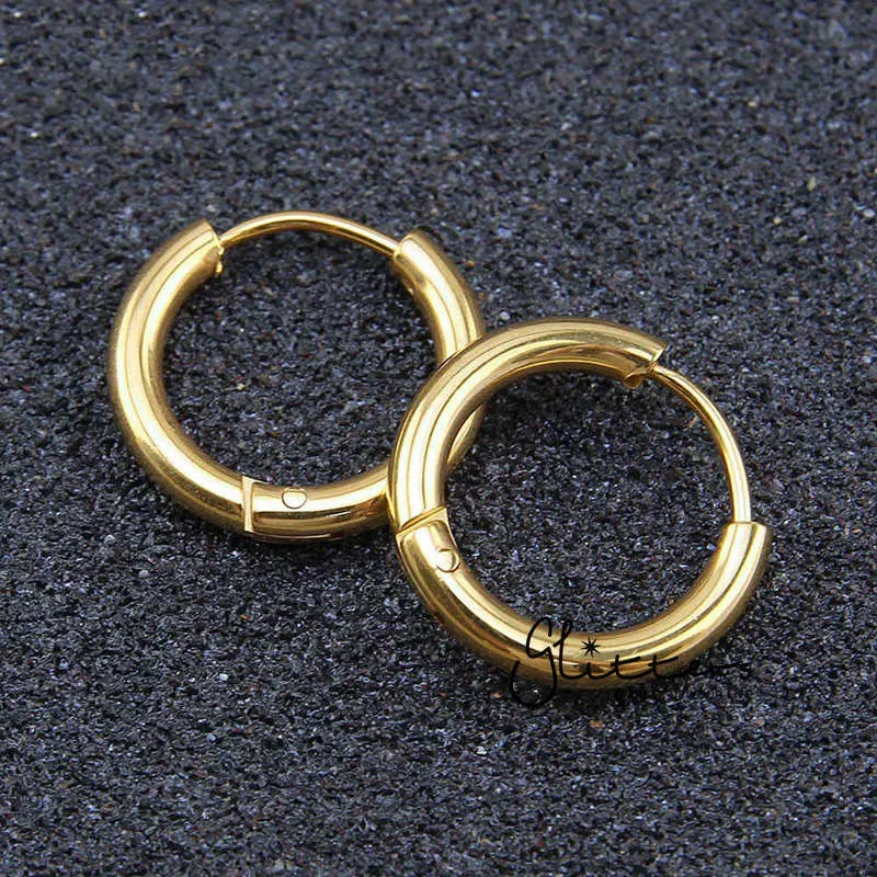 18K Gold I.P Stainless Steel Round Huggie Hoop Earrings