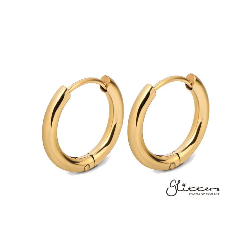 18K Gold I.P Stainless Steel Round Huggie Hoop Earrings