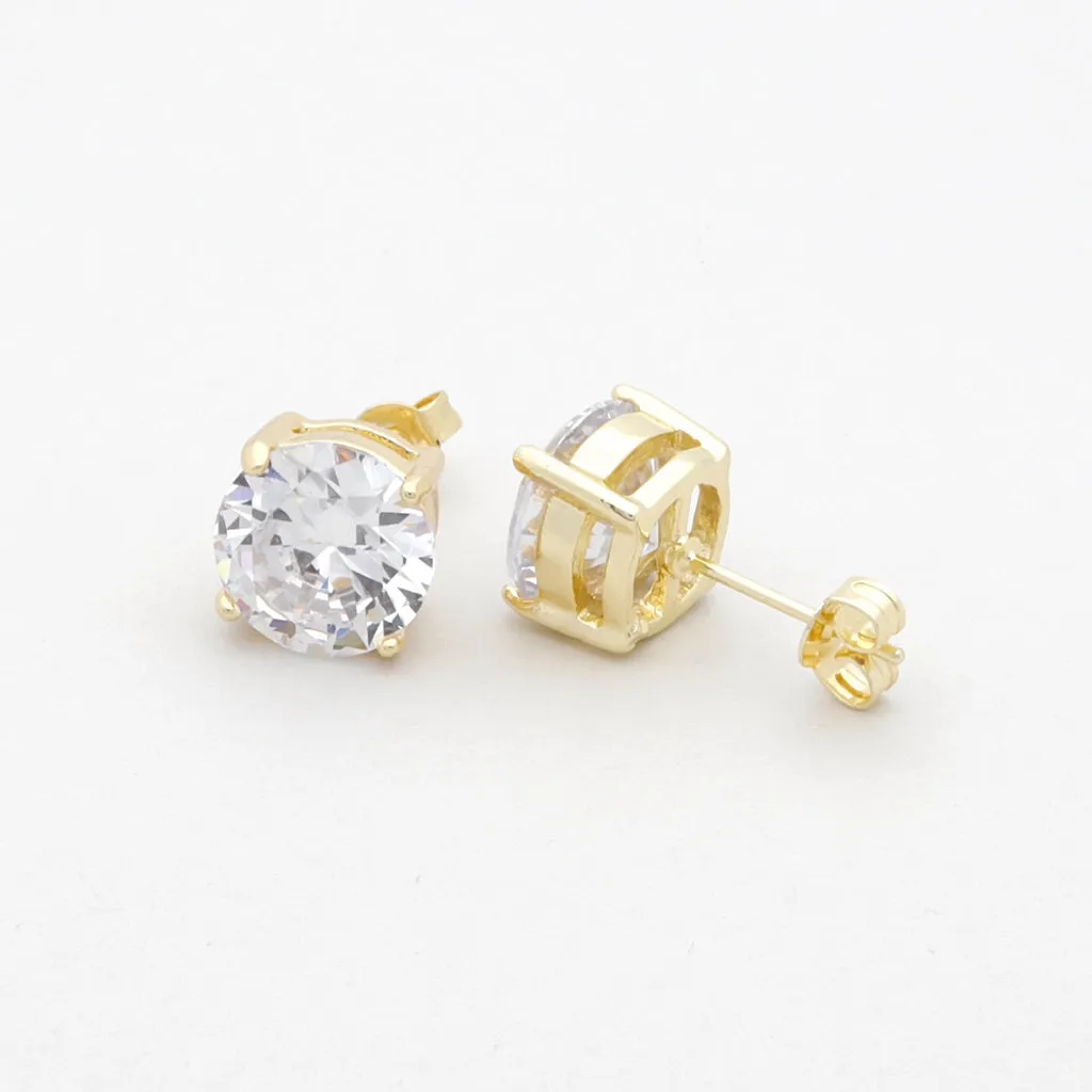 18K Gold Plated Clear Round C.Z Studs Earrings