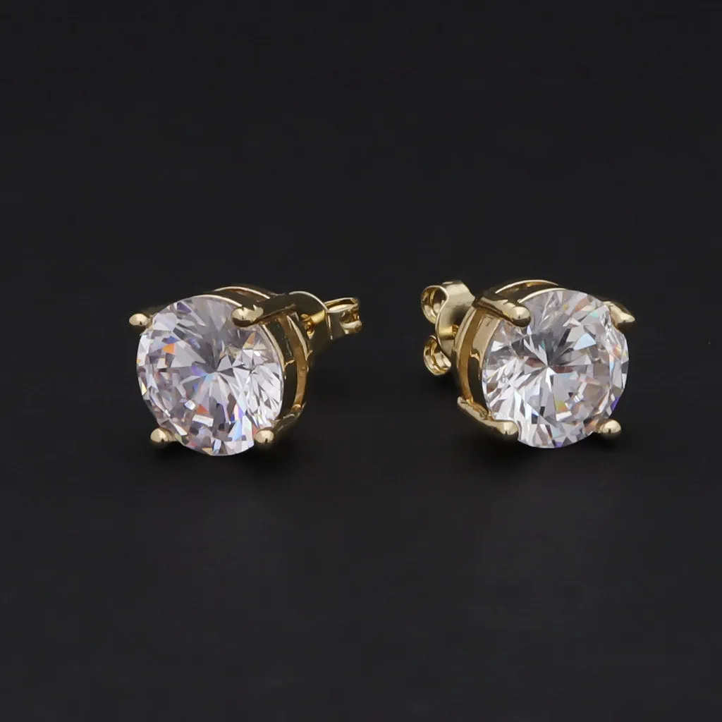 18K Gold Plated Clear Round C.Z Studs Earrings