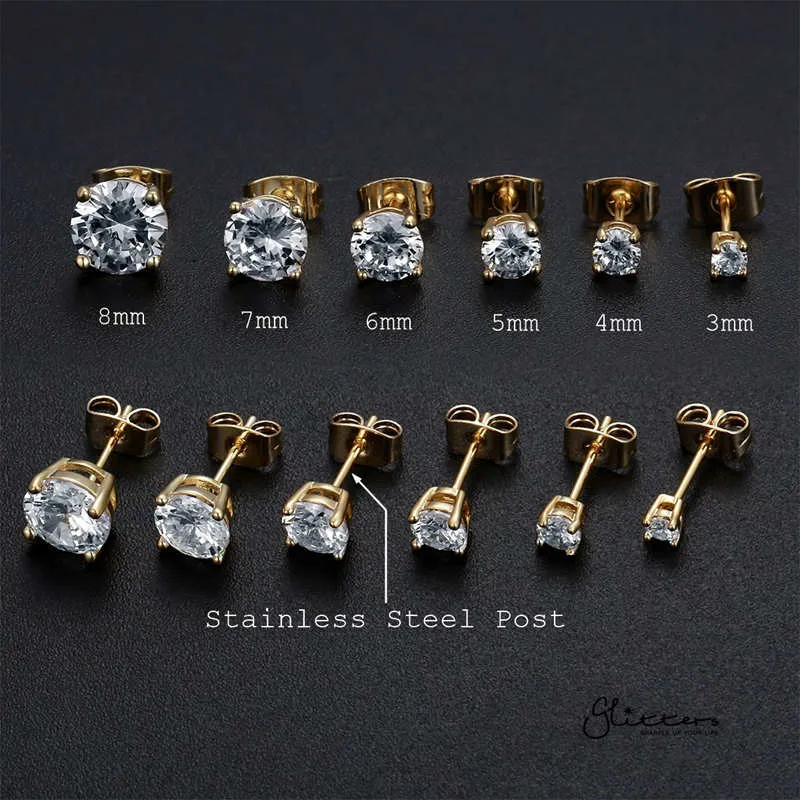 18K Gold Plated Clear Round C.Z Studs Earrings