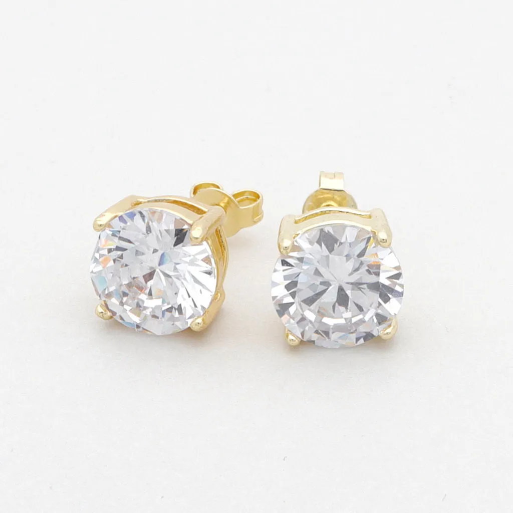 18K Gold Plated Clear Round C.Z Studs Earrings