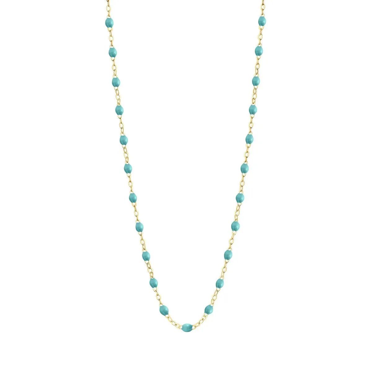 18K Gold Turquoise Green Resin Beaded Classic Necklace