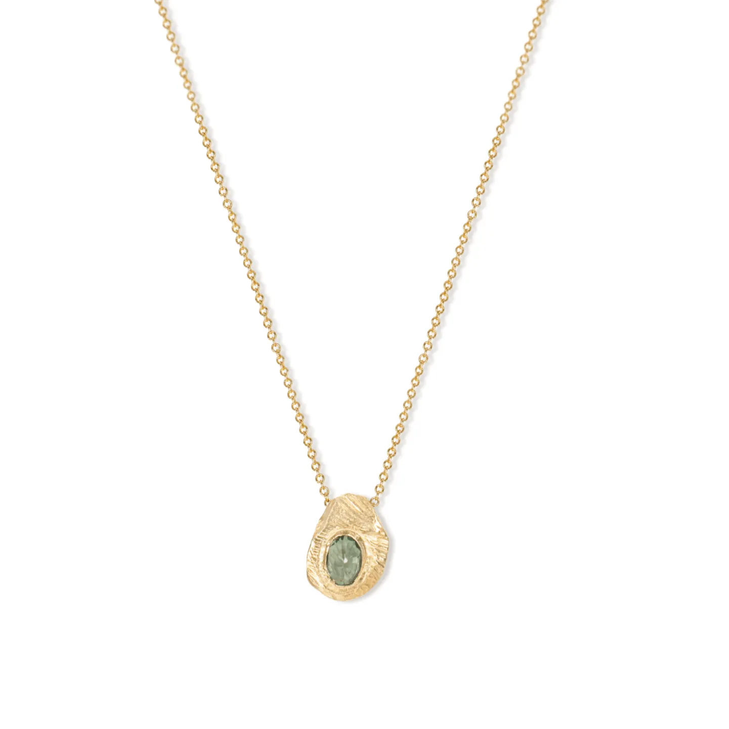 18K Oval Slider Necklace in Green Sapphire