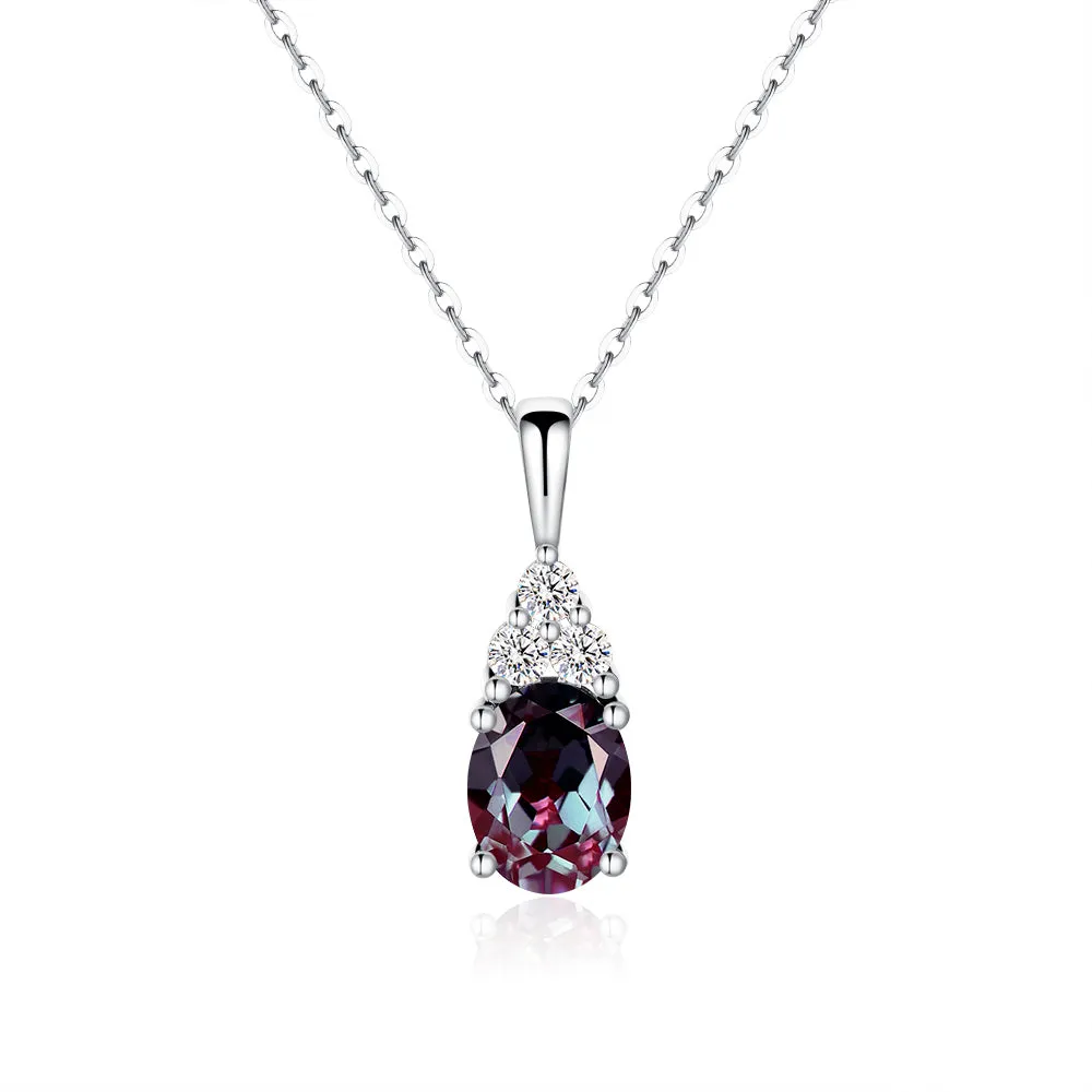 2 CT. Oval Cut Alexandrite Drop Pendant With Trio Moissanite Diamonds