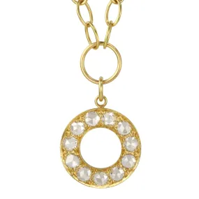 20K Gold Rosecut Diamond Circle Pendant on Handmade Chain