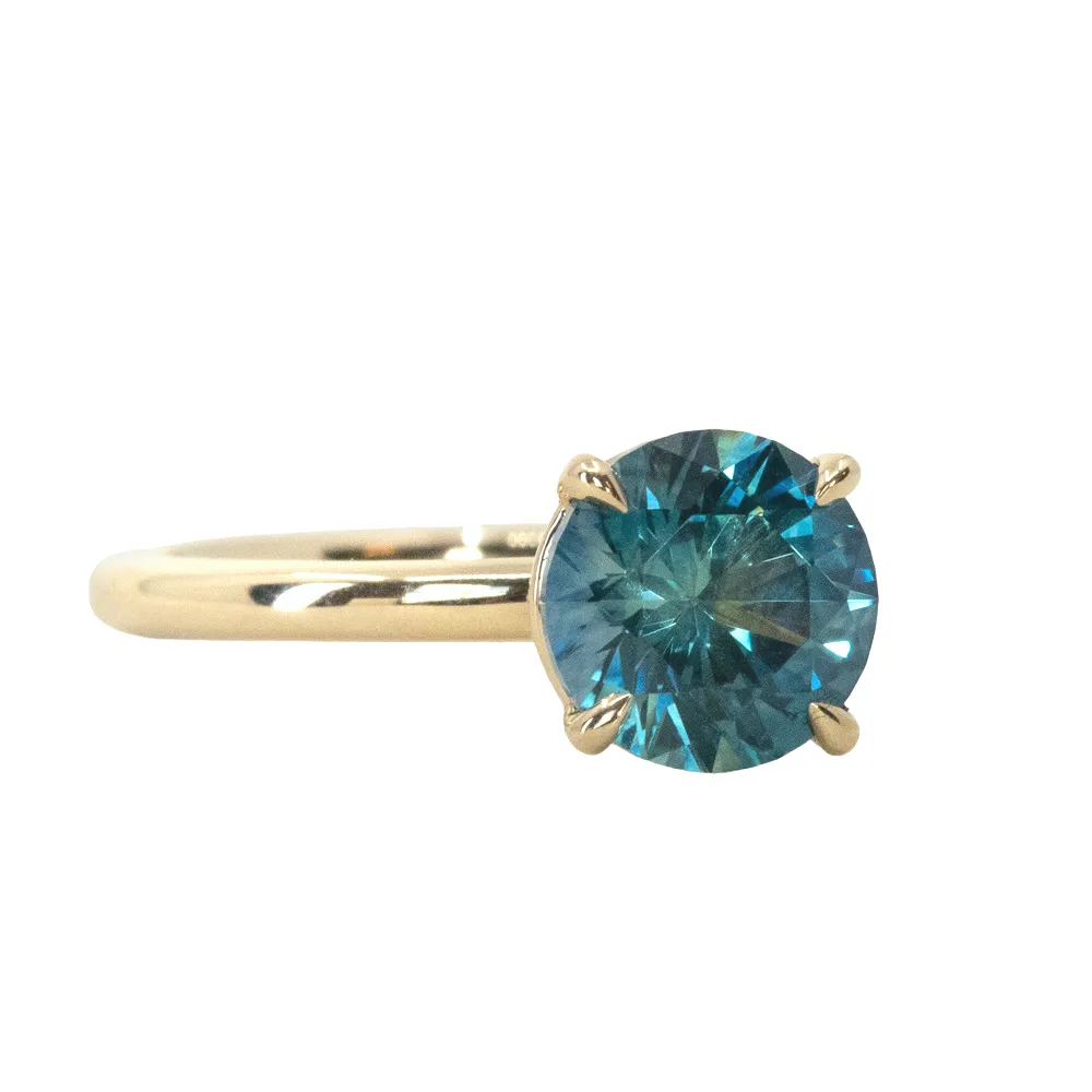 2.14ct Teal Blue Round Montana Sapphire Classic 4 Prong Solitaire in 14k Yellow Gold