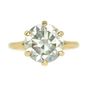 3.81ct Round Grey-Green Diamond Six Prong Split Shank Solitiare In 14k Yellow Gold