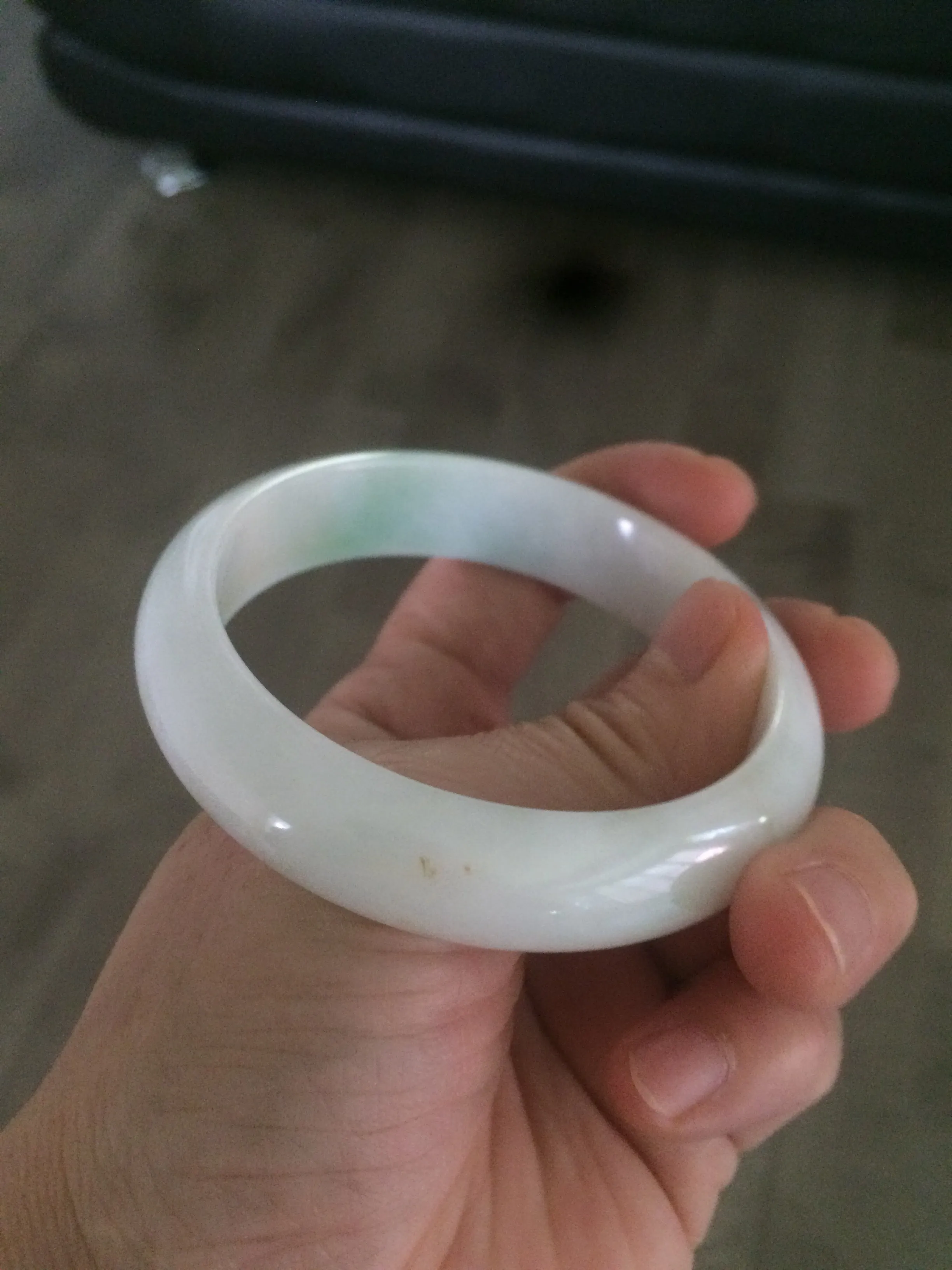 56mm Certified Type A 100% Natural sunny green/white Jadeite Jade bangle G71-1309