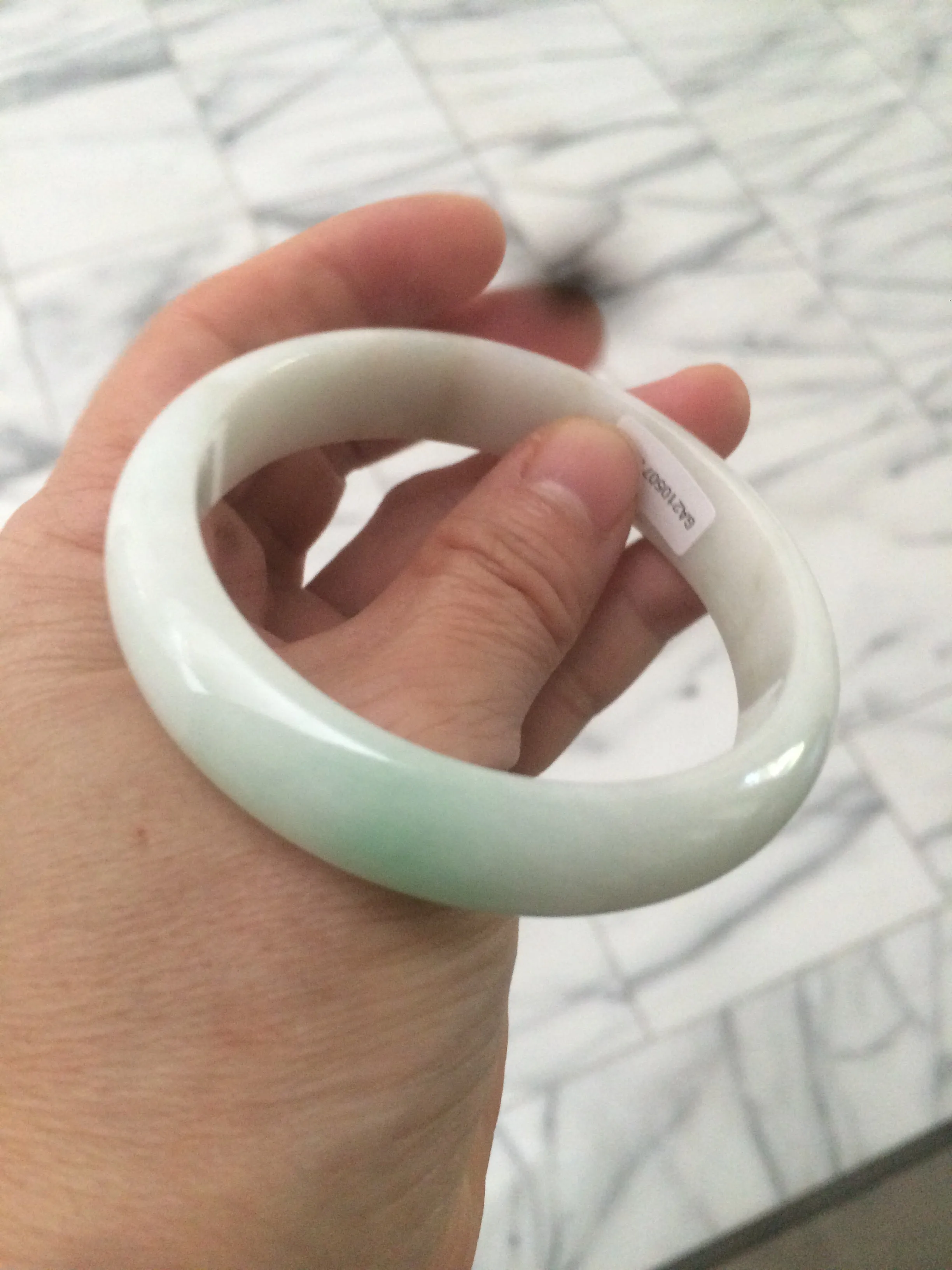 56mm Certified Type A 100% Natural sunny green/white Jadeite Jade bangle G71-1309