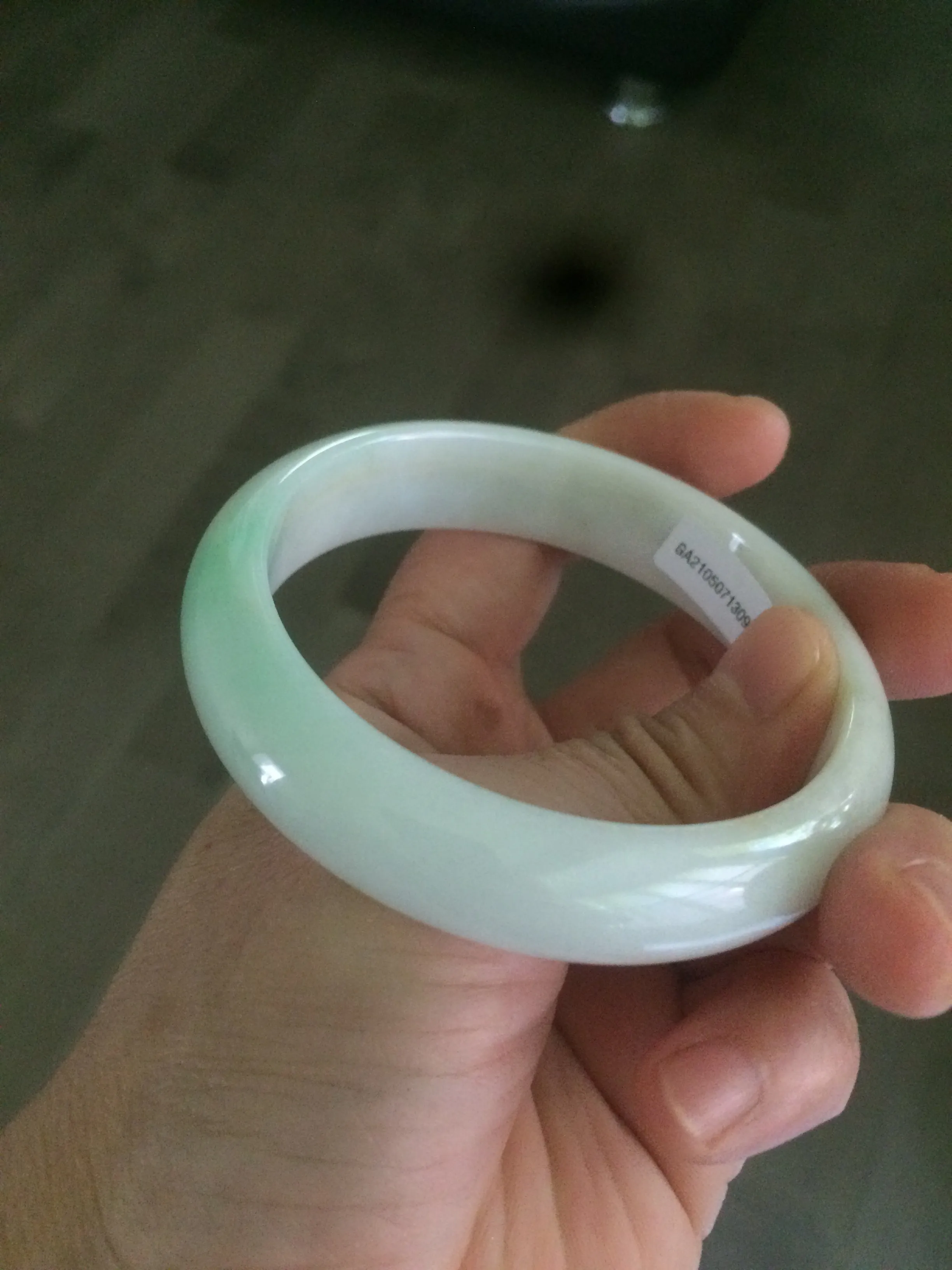 56mm Certified Type A 100% Natural sunny green/white Jadeite Jade bangle G71-1309