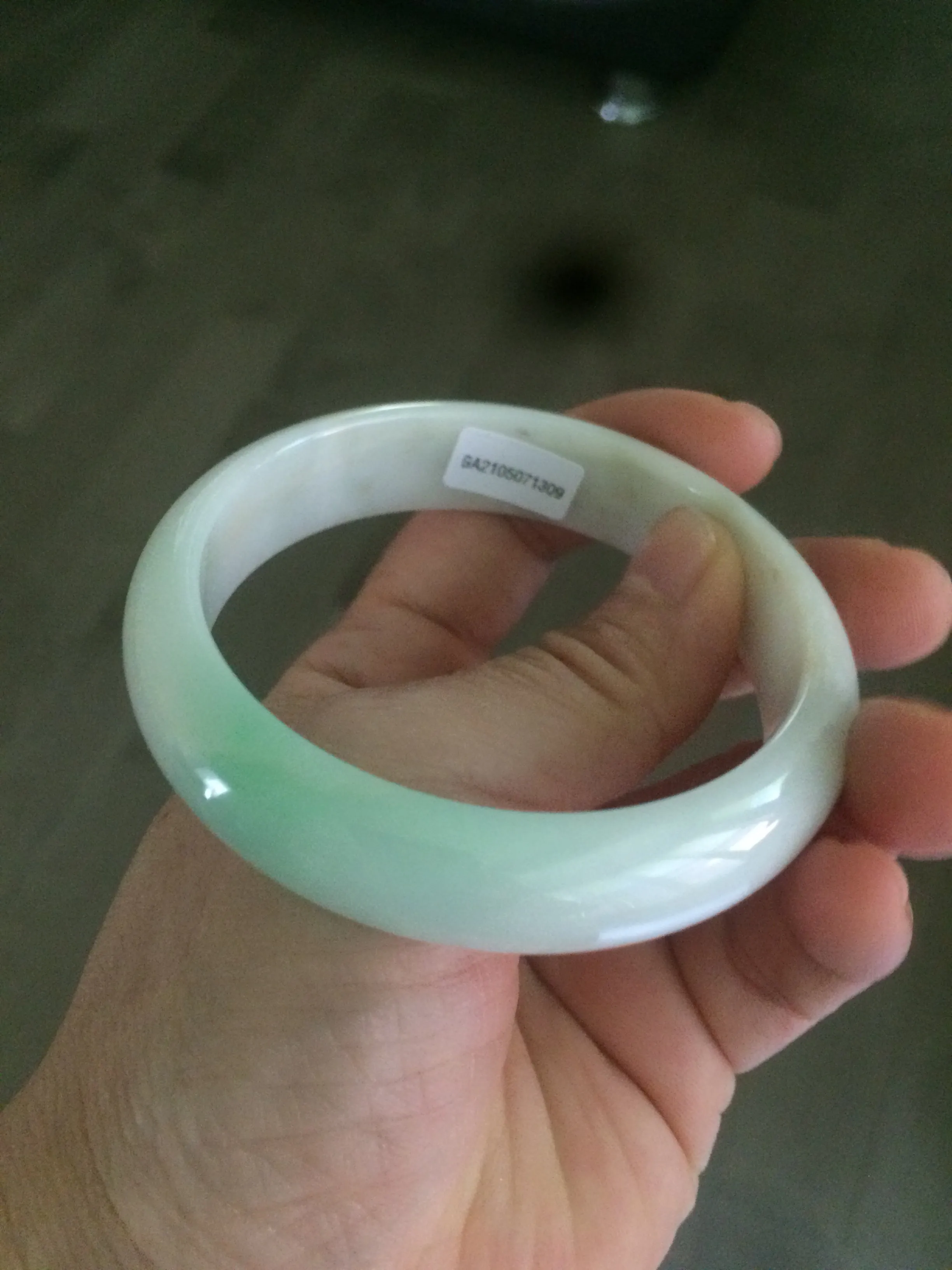 56mm Certified Type A 100% Natural sunny green/white Jadeite Jade bangle G71-1309